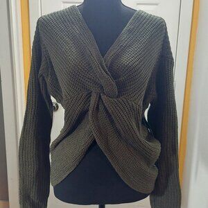 Twist Front Olive Green Sweater NWT